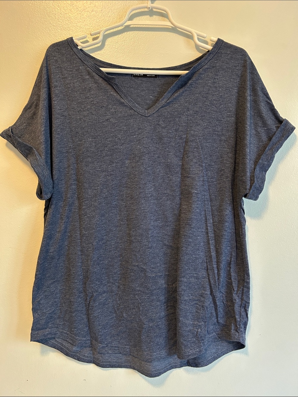 Shein Women's V-Neck Short Sleeve Tee - Blue